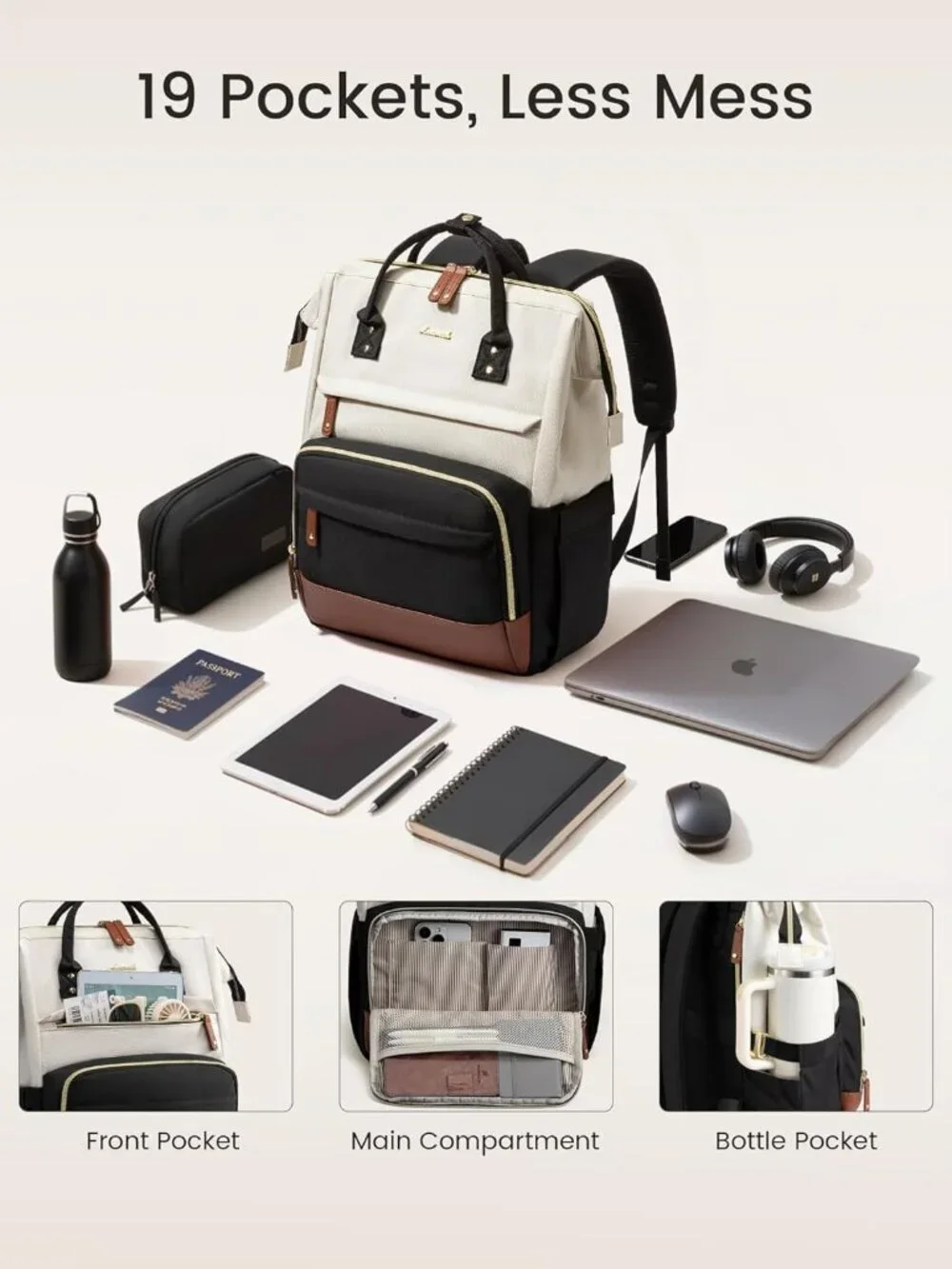Laptop Backpack for Women, 15.6 Inch Work Business Backpacks Purse With Large Ca - Picture 5 of 8